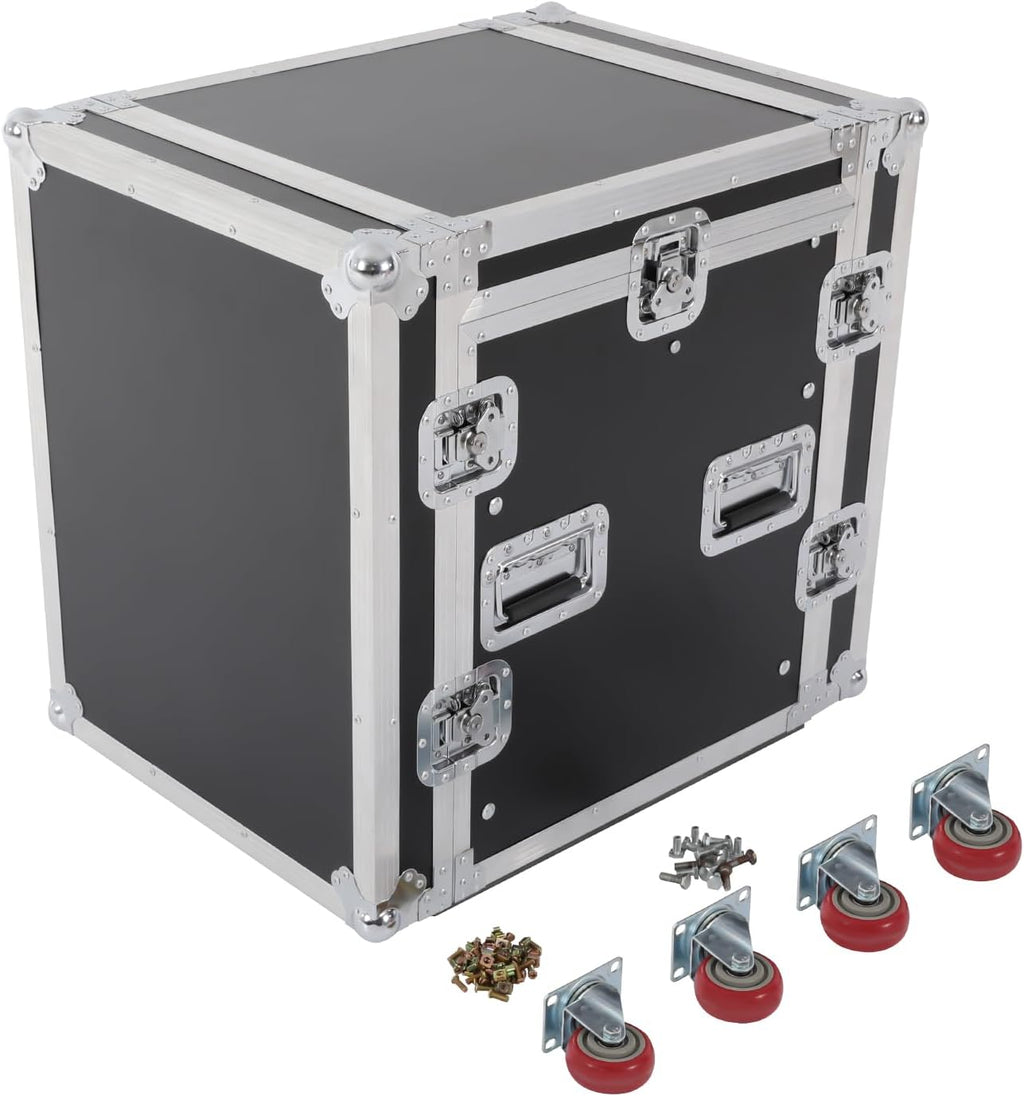 14U PA DJ Rack Case with Wheels, Heavy-Duty Slant Top DJ Mixer Rack, Professional Audio Equipment Rack for Studio, Live Sound (14U)