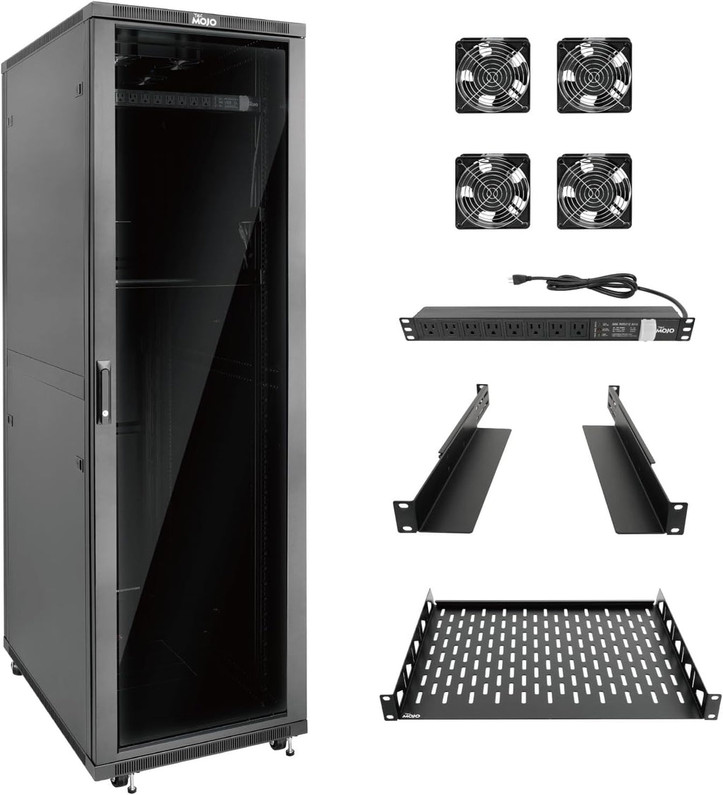 Tecmojo 42U Server Rack Network Cabinet 39.4' D x 23.6' W, Locking Data Cabinet Enclosure for 19' Server, Networking, AV & IT Equipment, Glass Door, Black