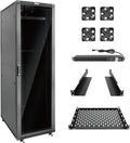 Tecmojo 42U Server Rack Network Cabinet 39.4' D x 23.6' W, Locking Data Cabinet Enclosure for 19' Server, Networking, AV & IT Equipment, Glass Door, Black