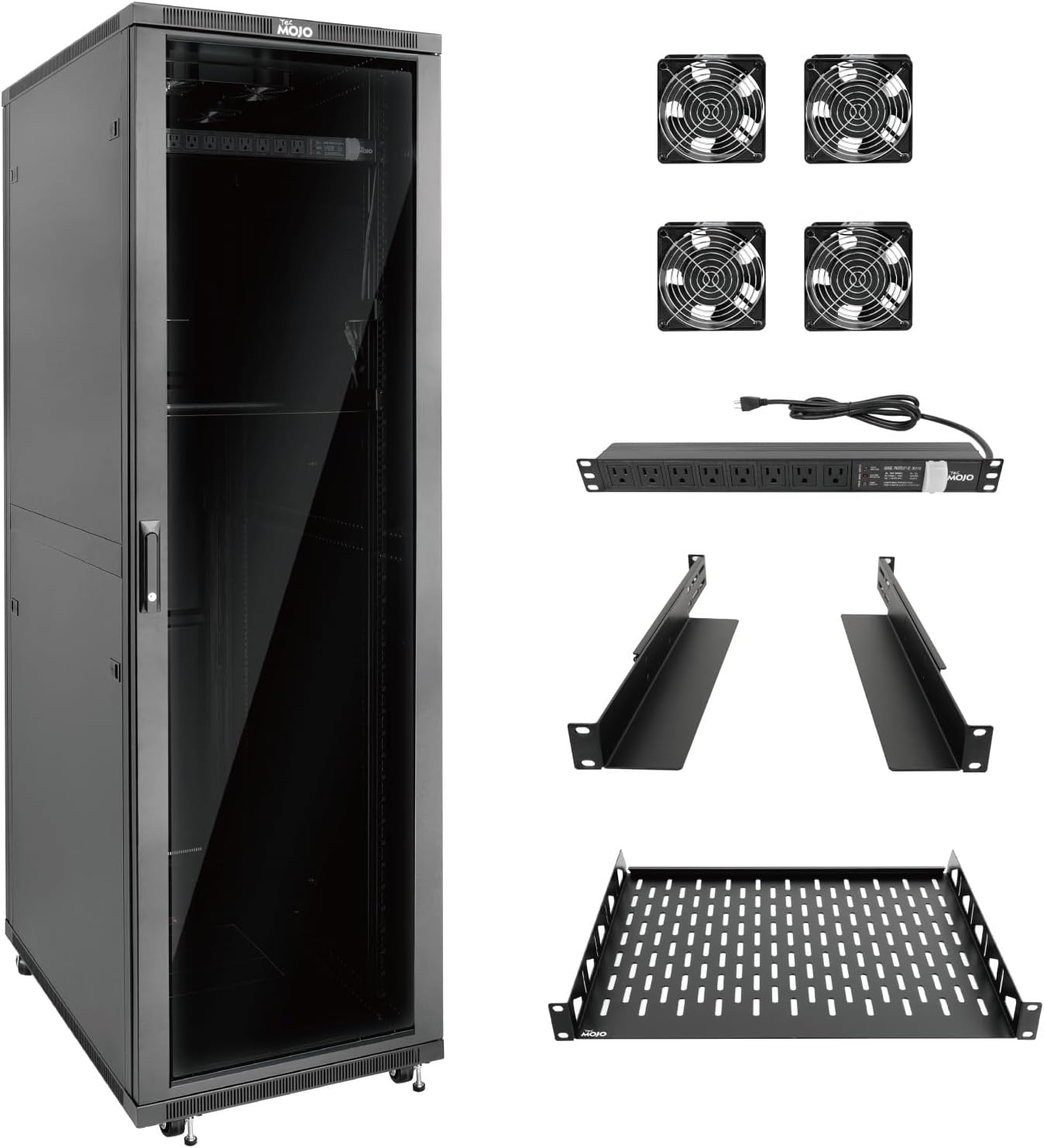 Tecmojo 42U Server Rack Network Cabinet 39.4' D x 23.6' W, Locking Data Cabinet Enclosure for 19' Server, Networking, AV & IT Equipment, Glass Door, Black