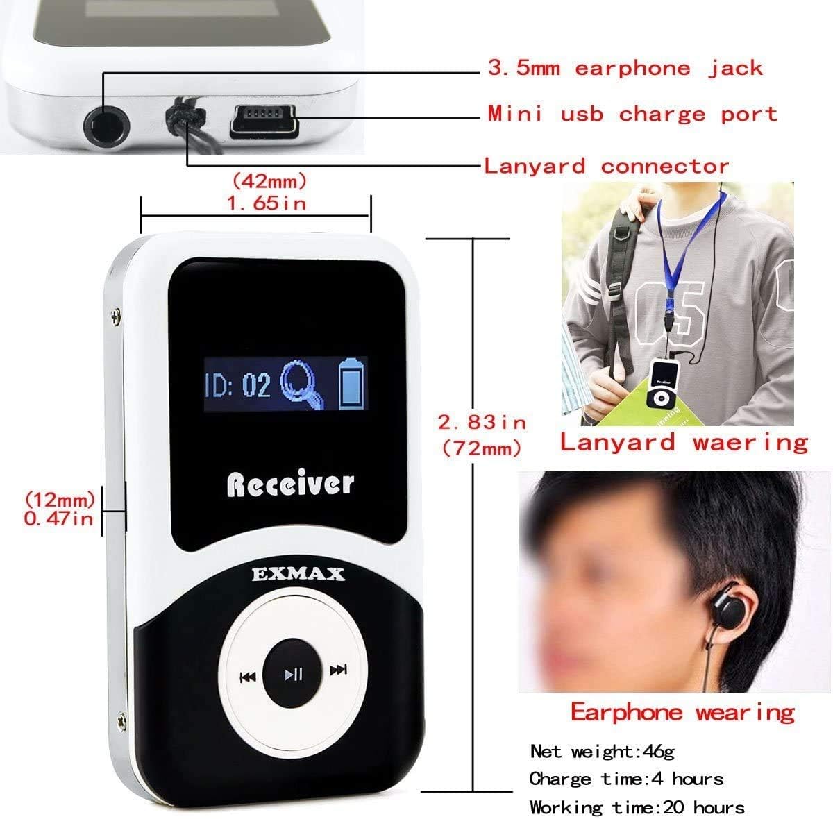 EXMAX ATG-100T 195MHz Wireless Tour Guide System Voice Audio Transmission +32-Slot Charge Case for School Teaching Tour Guides Conference Church Translation City Trip(2 Transmitters and 30 Receivers)