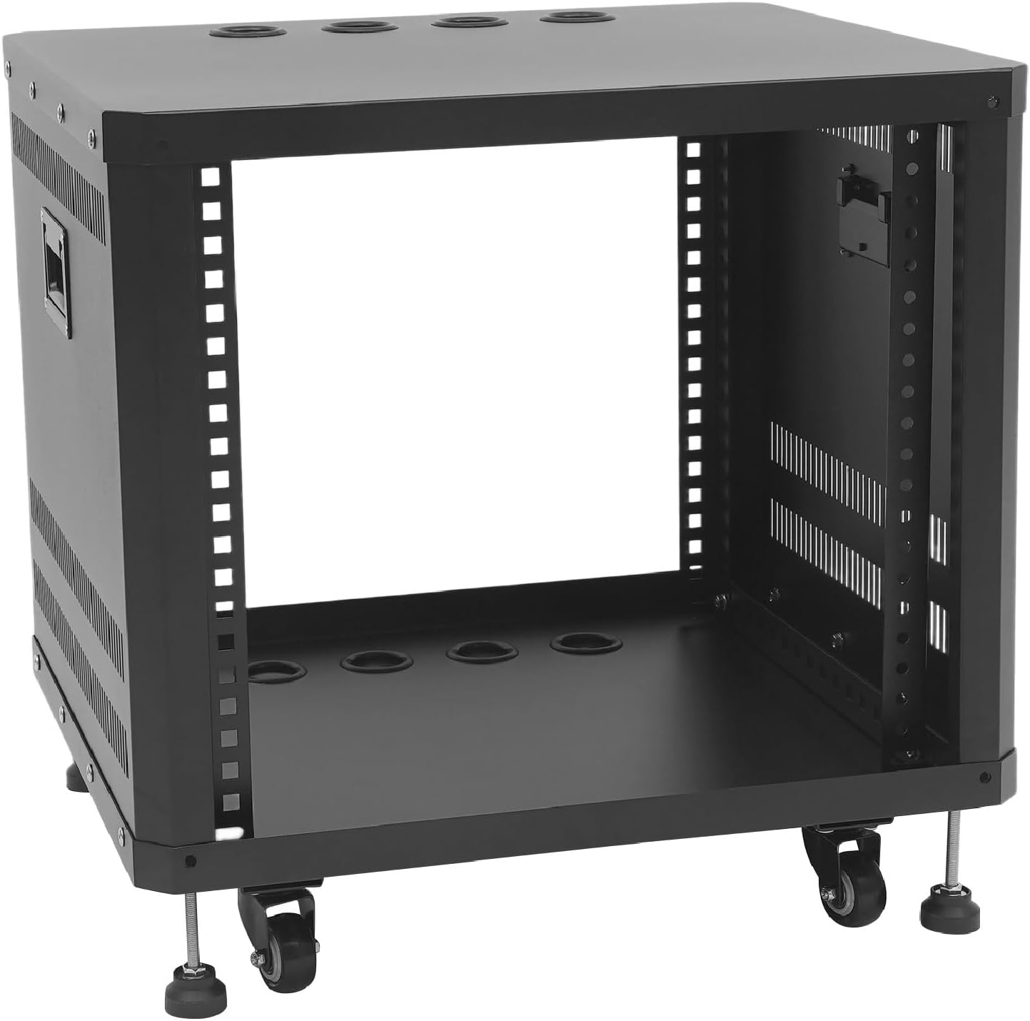 9U Stereo & Studio Rack with Wheels, Open Frame Audio Rack Cabinet, Rolling Network Cabinet, Network Devices Storage Rack Cabinet (Black, 9U)
