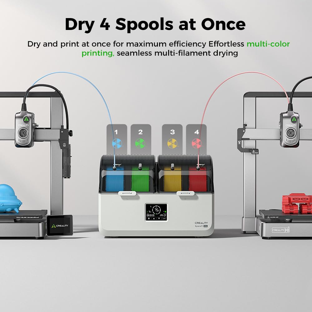 Creality Space Pi X4L Filament Dryer Box,4 Spools Filament Storage Box with Dual Independent Heating Chambers,200W PTC Heats Up to 75°C Rapid Drying for PLA,PETG,TPU,ABS,PET,PC,ASA,PA