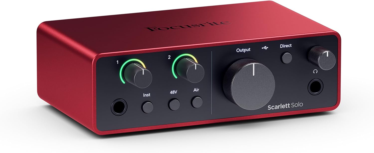 Focusrite Scarlett Solo Studio 4th Gen USB Audio Interface Bundle for the Songwriter, Guitarist or Vocalist with Condenser Microphone and Headphones for Recording, Songwriting, and Podcasting