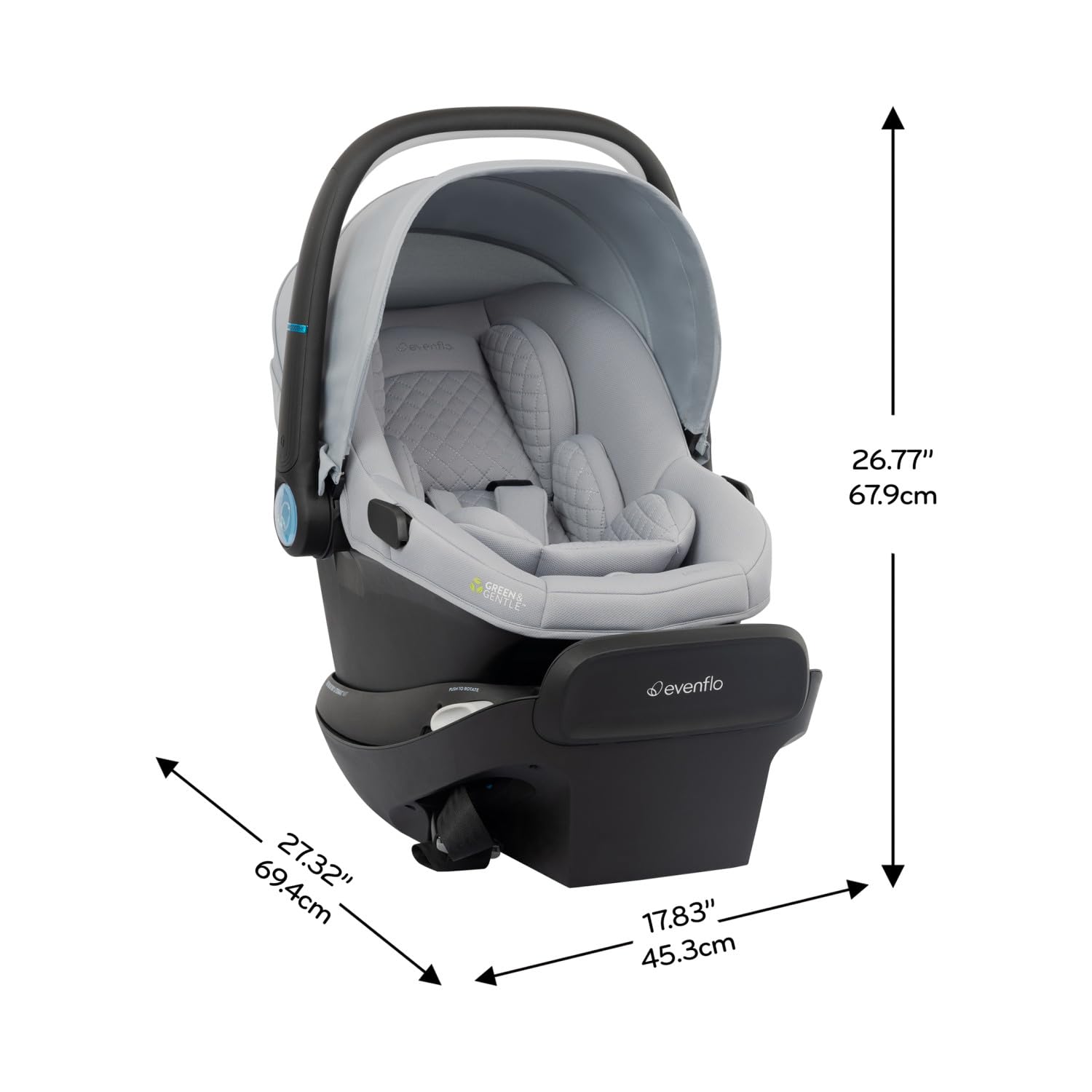 Evenflo Revolve180 LiteMax NXT Rotating Rear-Facing Lightweight Preemie and Infant Car Seat 3-30lbs. with SensorySoothe. Easy Install with Base (Quartz)