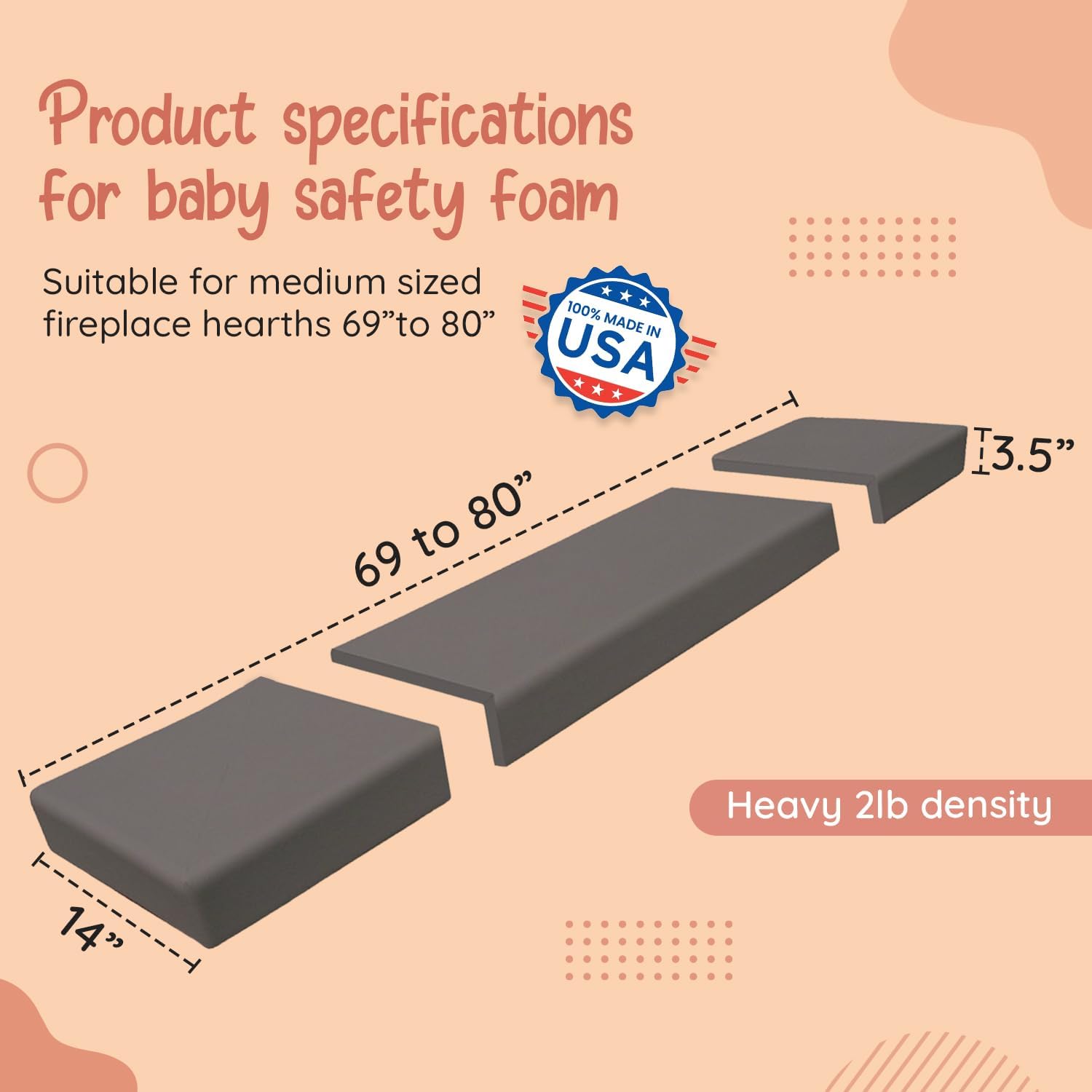 Soft Seat Edge Cushion Fireplace Hearth Guard Bumper Pad Child Proof Padding (Medium, Gray-fits Width from-69-80')