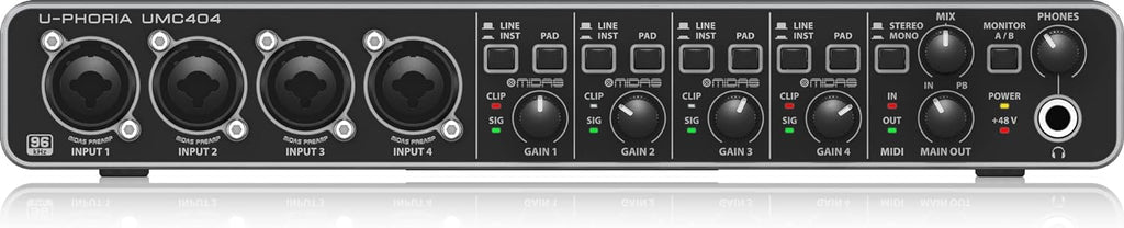 Behringer UMC404HD Audiophile 4x4, 24-Bit/192 Khz USB Audio/MIDI Interface with Midas Mic Preamplifiers | For Recording Microphones and Instruments