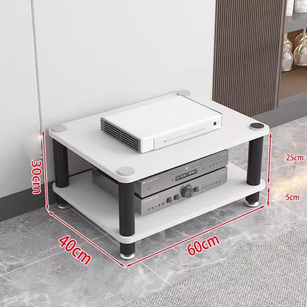 Record Player Shelf,Media Storage Cabinet Rack Tower, Modern Audio-Video Stand, 1/2/3/4-Tier Wood Stereo Cabinet(White,2 Tier)