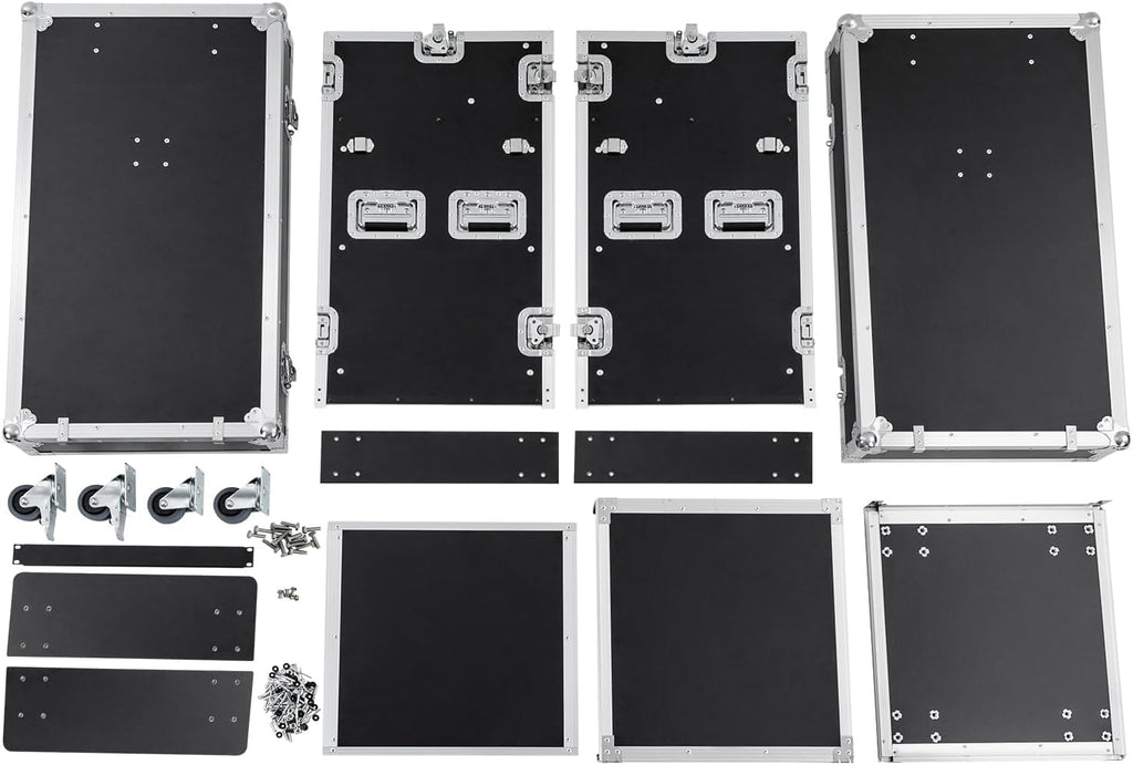 14U PA DJ Rack with 4 Wheels, Heavy-Duty Mobile Audio Equipment Cabinet with Side DJ Table Top, 661 lbs Capacity Studio Rack for Mixer, Amplifier, Speakers (14U /2 Side Tables)