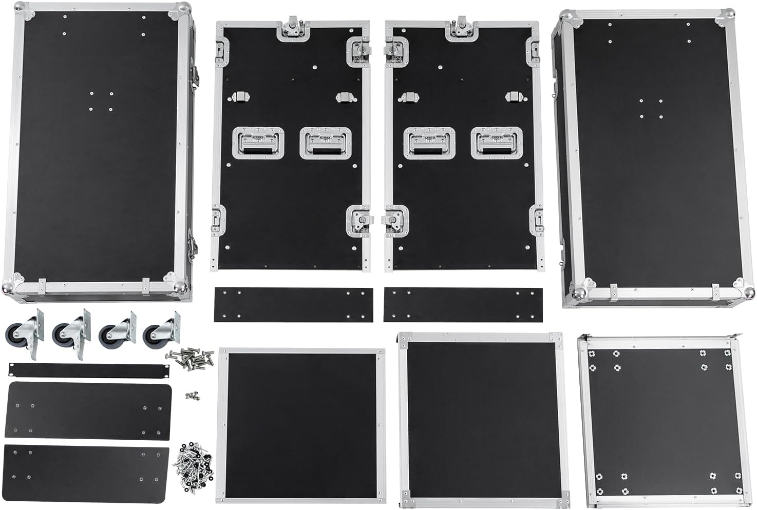 14U PA DJ Rack with 4 Wheels, Heavy-Duty Mobile Audio Equipment Cabinet with Side DJ Table Top, 661 lbs Capacity Studio Rack for Mixer, Amplifier, Speakers (14U /2 Side Tables)