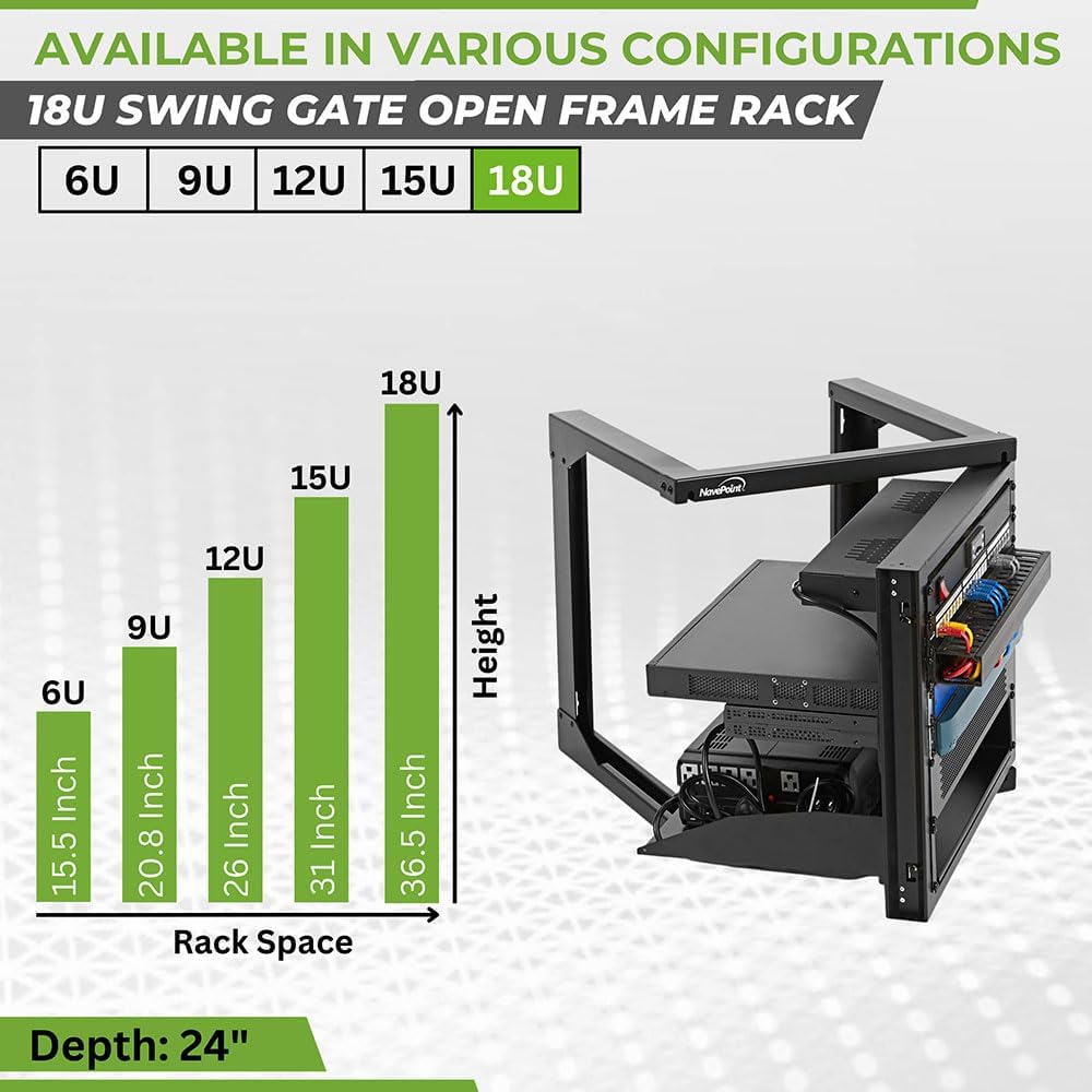 NavePoint 18U Server Rack with Swing Gate - Wall Mount Rack for 19 Inch IT & AV Equipment - 24' Deep, Black
