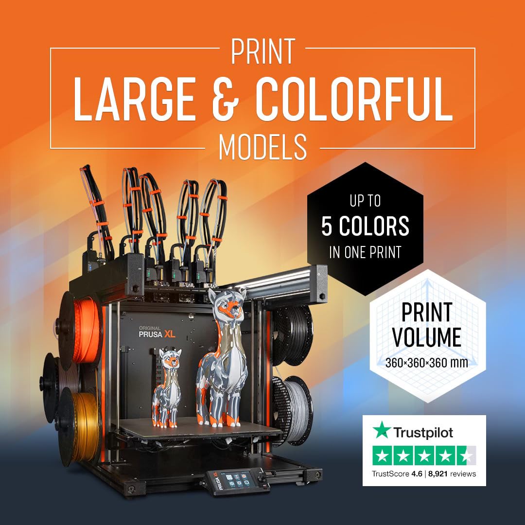 Original Prusa XL Assembled 2-toolhead 3D Printer, Large-Scale CoreXY 3D Printer, Assembled and Tested, Build Volume of 14.17×14.17×14.17 in, 2 Independent toolheads, Multi-Material Experience