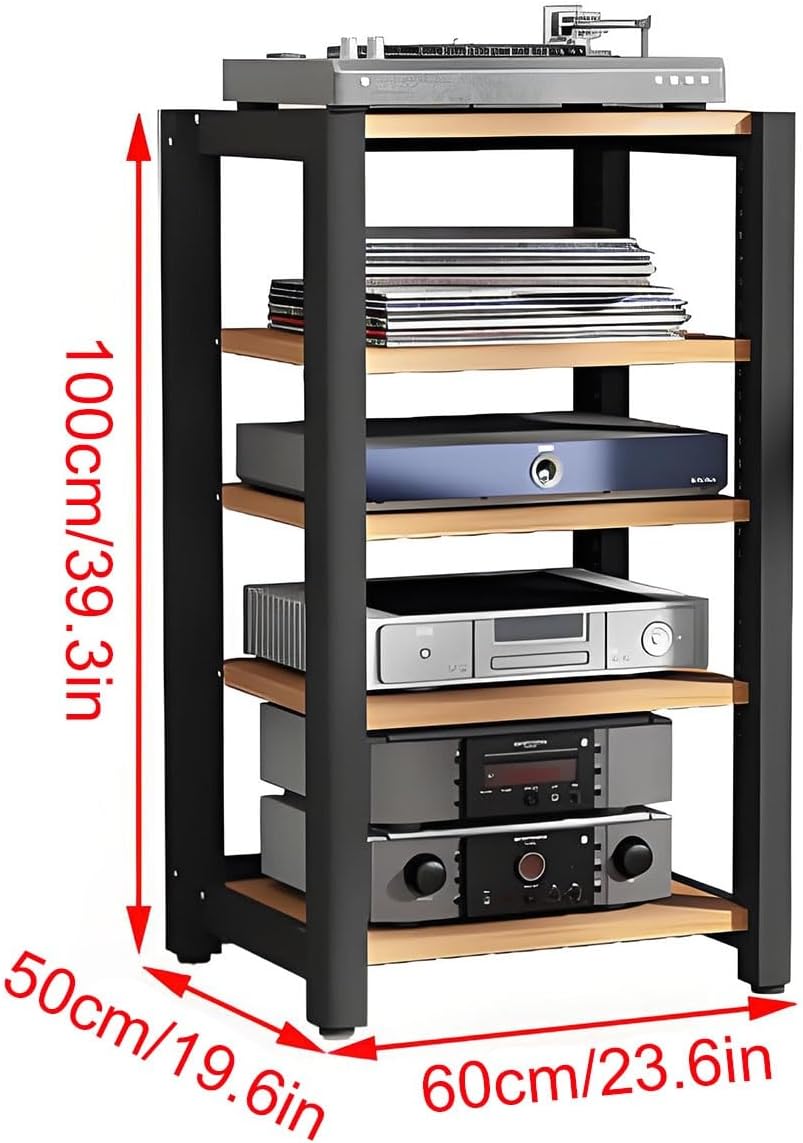 2/3/4/5 Tier Audio Cabinet Record Player Stand Audio Rack, AV Component Media Stand, Tower Player Stand, Home Stereo Rack System With Height-Adjustable Shelf, For DVD Players TV Box Game Console(Black