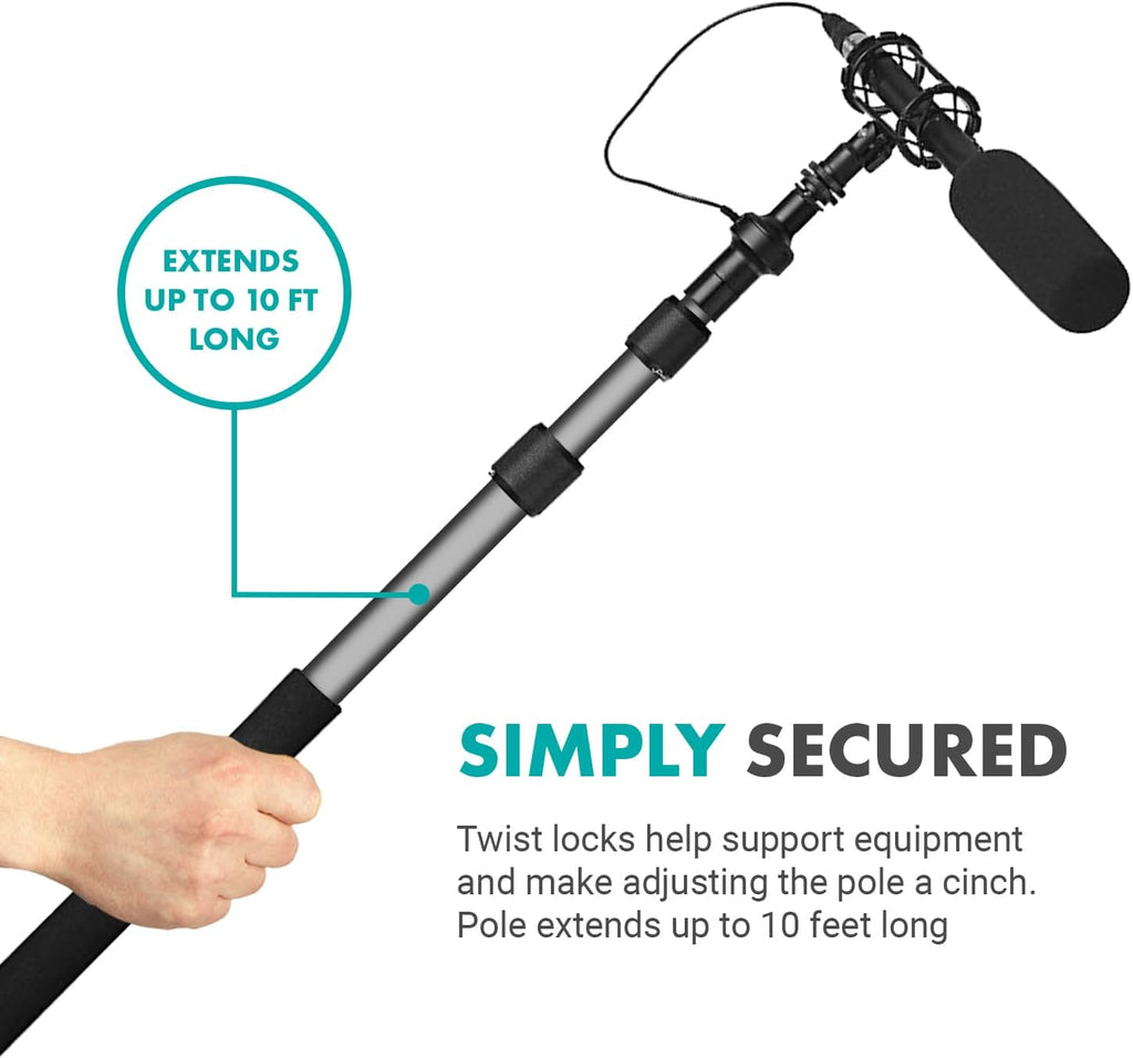 Movo XLR Shotgun Microphone & Boom Pole Kit – Professional Location Sound Recording Bundle with Shotgun Mic and Boompole with Internal XLR Cable for Filmmaking, ENG, and Broadcast Audio