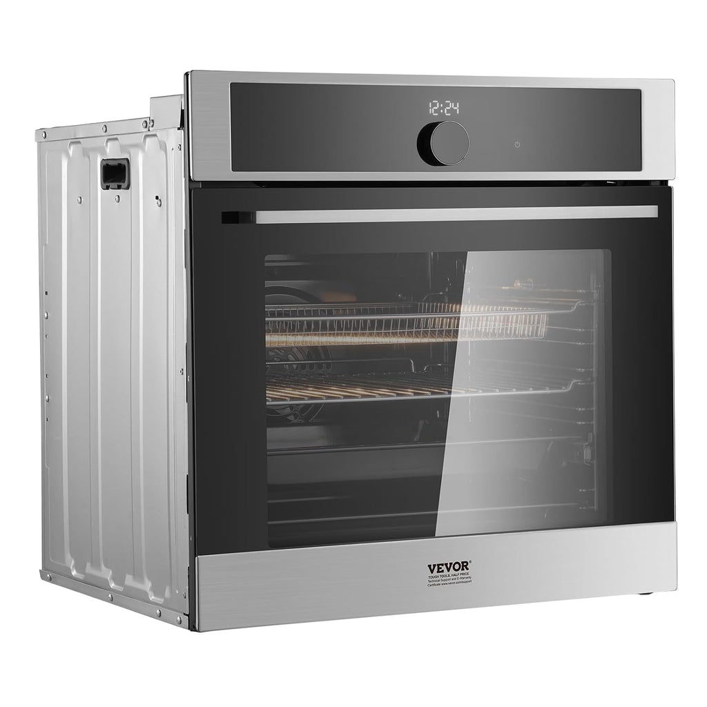 VEVOR Single Wall Oven, 24' Electric Built-in Wall Oven with 16 Cooking Functions, 2.68 Cu.Ft Electric Wall Ovens with Timer, 3150W 76L Large Capacity Ovens with Baking Rack and Tray, for Kitchen