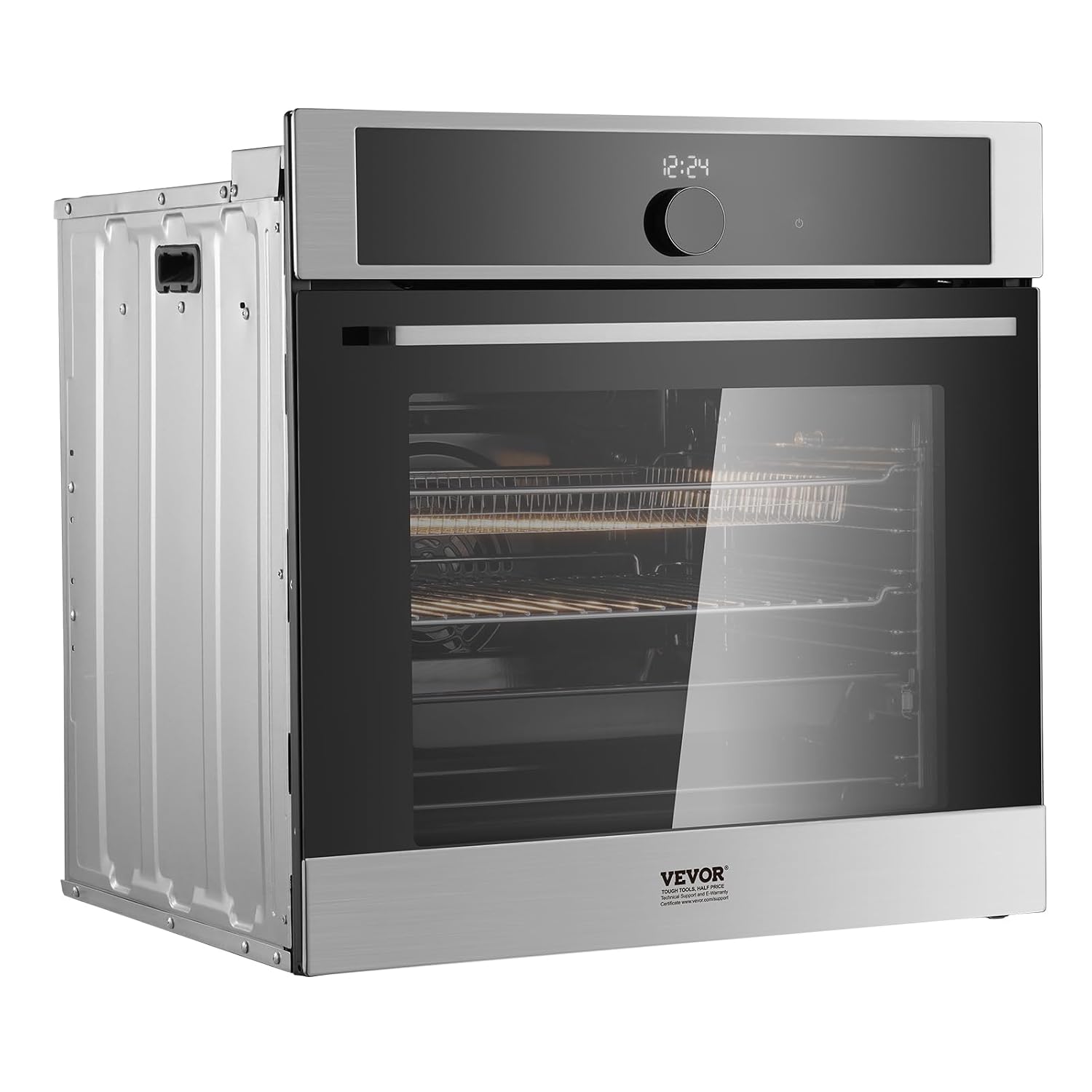 VEVOR Single Wall Oven, 24' Electric Built-in Wall Oven with 16 Cooking Functions, 2.68 Cu.Ft Electric Wall Ovens with Timer, 3150W 76L Large Capacity Ovens with Baking Rack and Tray, for Kitchen
