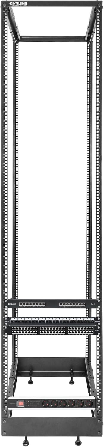 Intellinet 45U 19' 4 Post Open Frame Server Wall Mount Rack - Flatpacked, Antistatic Powder Coated Steel – for IT Network Equipment & AV Devices – 3 Yr Mfg Warranty – 716406