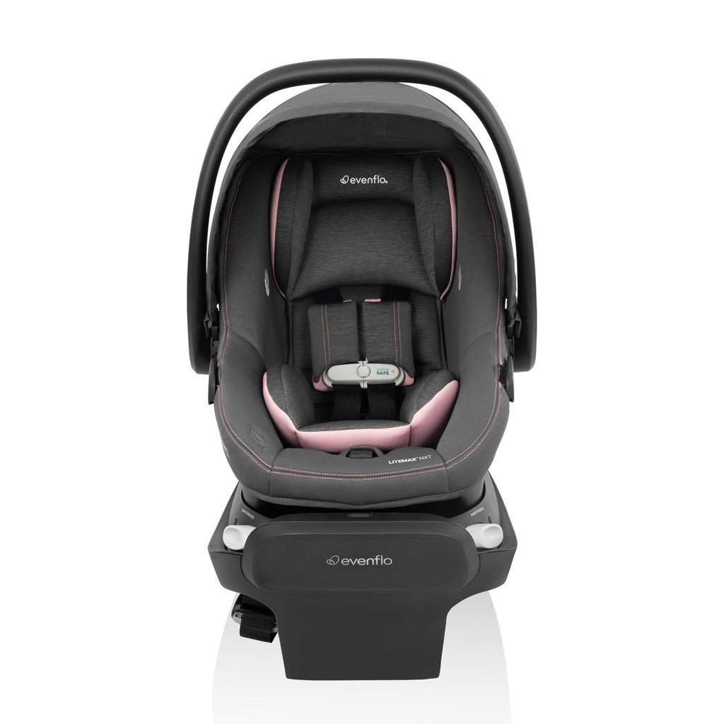 Evenflo Revolve180 LiteMax NXT Rotating Rear-Facing Lightweight Preemie and Infant Car Seat 3-30lbs with Green & Gentle. Easy Install with Base (Primrose Pink)