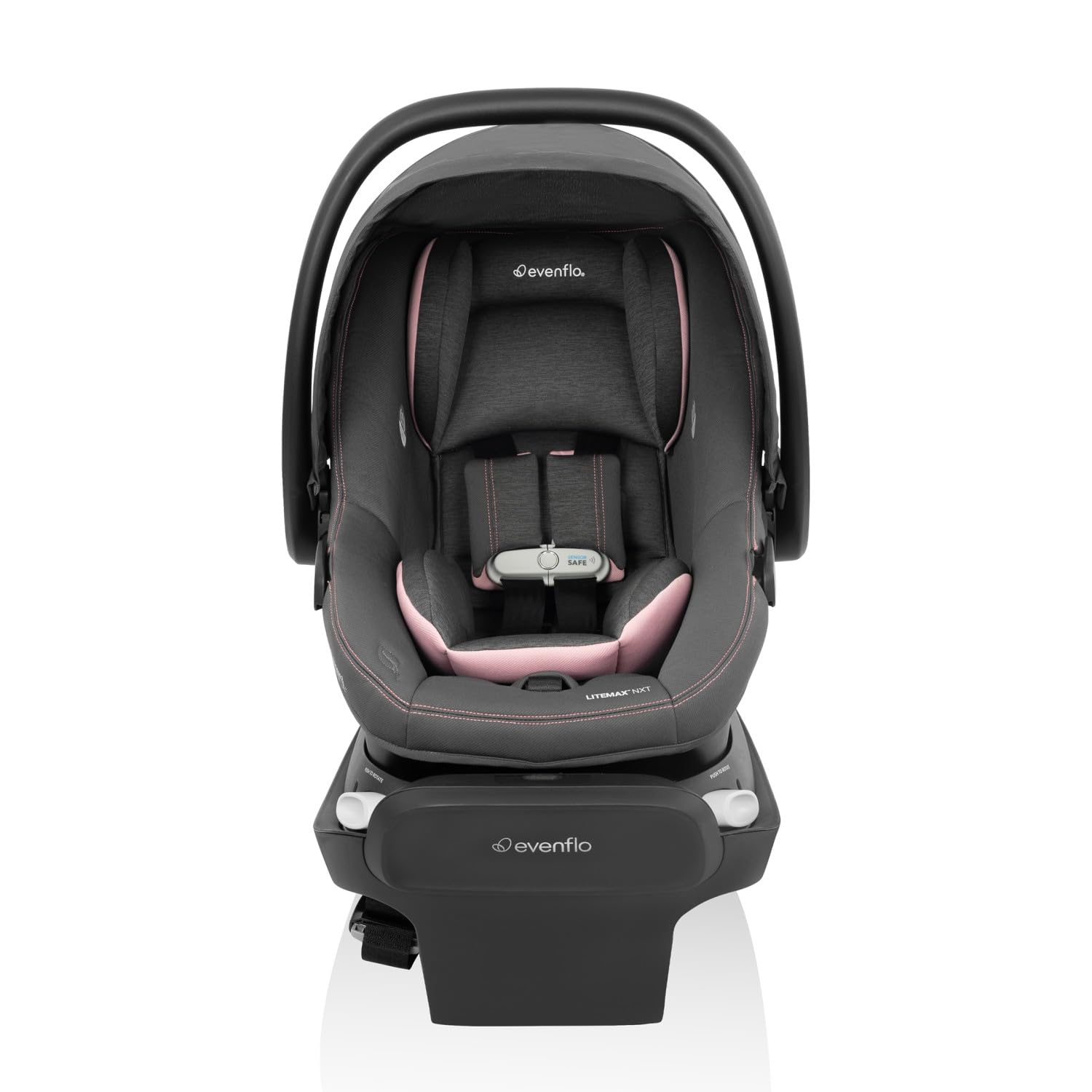 Evenflo Revolve180 LiteMax NXT Rotating Rear-Facing Lightweight Preemie and Infant Car Seat 3-30lbs with Green & Gentle. Easy Install with Base (Primrose Pink)