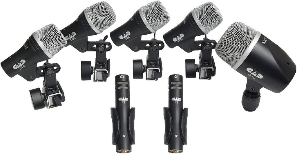 CAD Audio Stage7 Premium 7-Piece Drum Instrument Mic Pack with Vinyl Carrying Case + 7 On Stage Microphones Cables, 20 Feet