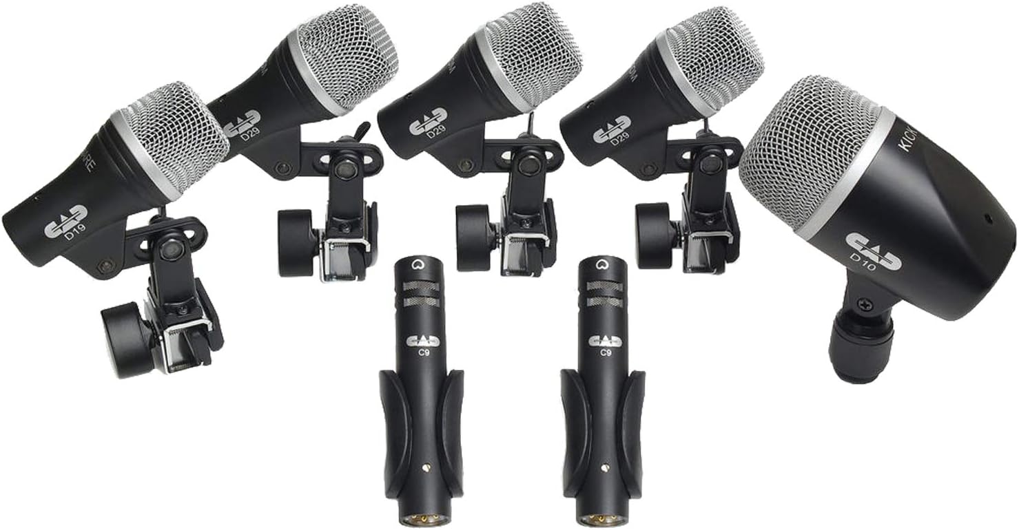 CAD Audio Stage7 Premium 7-Piece Drum Instrument Mic Pack with Vinyl Carrying Case + 7 On Stage Microphones Cables, 20 Feet