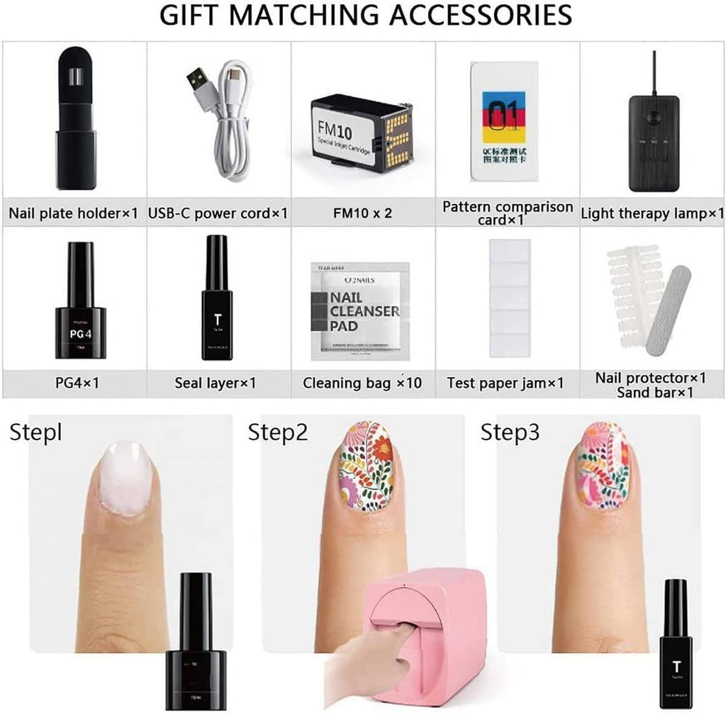 3D Nail Printer for Kids Beginners Safe Portable Device Salon-Grade Mobile Nail Printer,30s Fun Painting, 1000+ Cartoon Designs,with 2 Ink Cartridges, Each Cartridge Can Print 300 Nails B