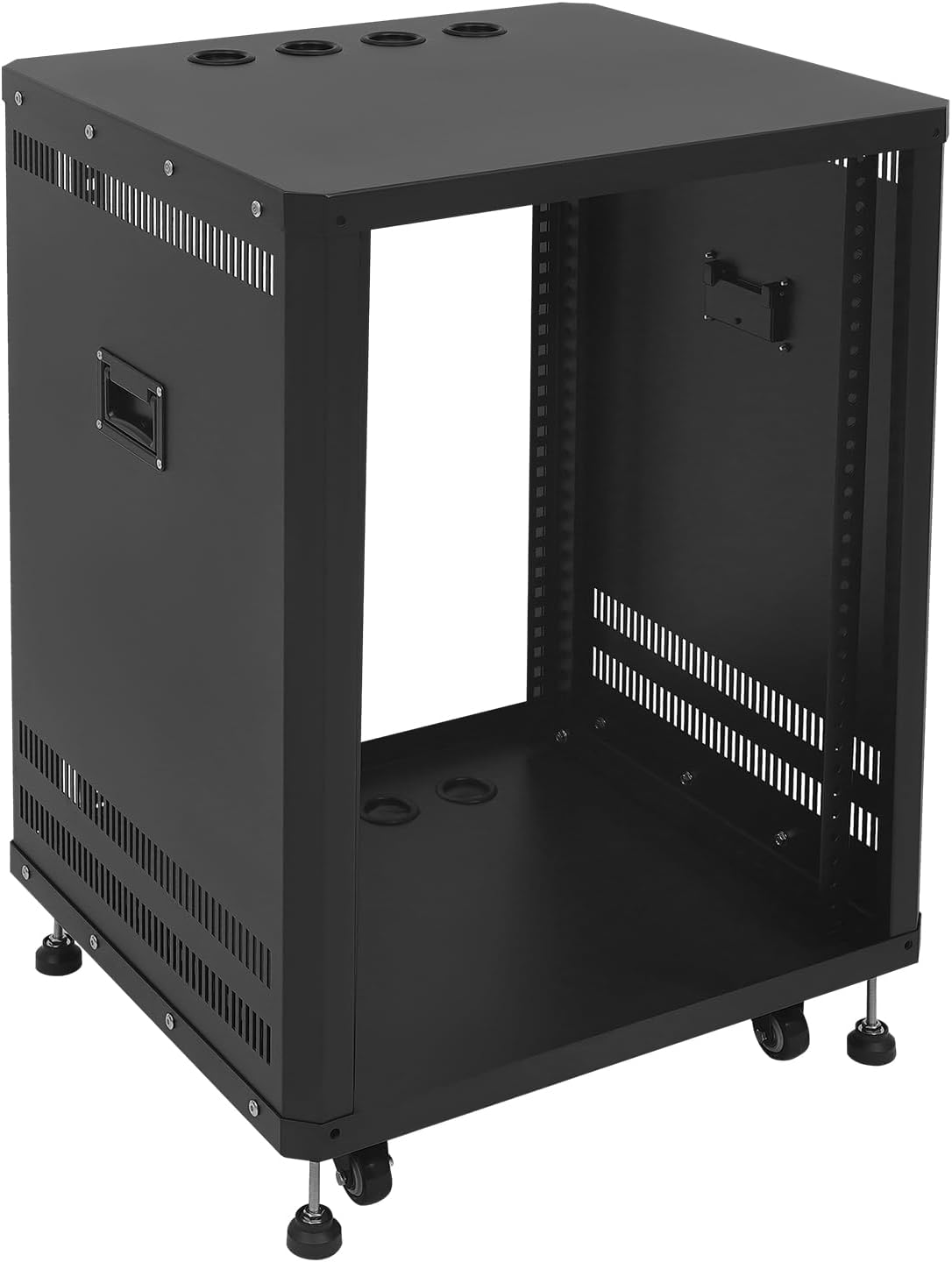 15U Stereo & Studio Rack with Wheels Rolling Network Cabinet Open Frame Audio Component Rack Cabinet Recording Studio Racks with Lifting Handle for Video Music Recording & IT Equipment-Black
