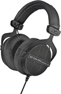beyerdynamic DT 990 PRO, 250 Ohm, Open Back, Over Ear, Wired Headphones, 3m Coiled Cable, Black with Grey Velour Ear Pads