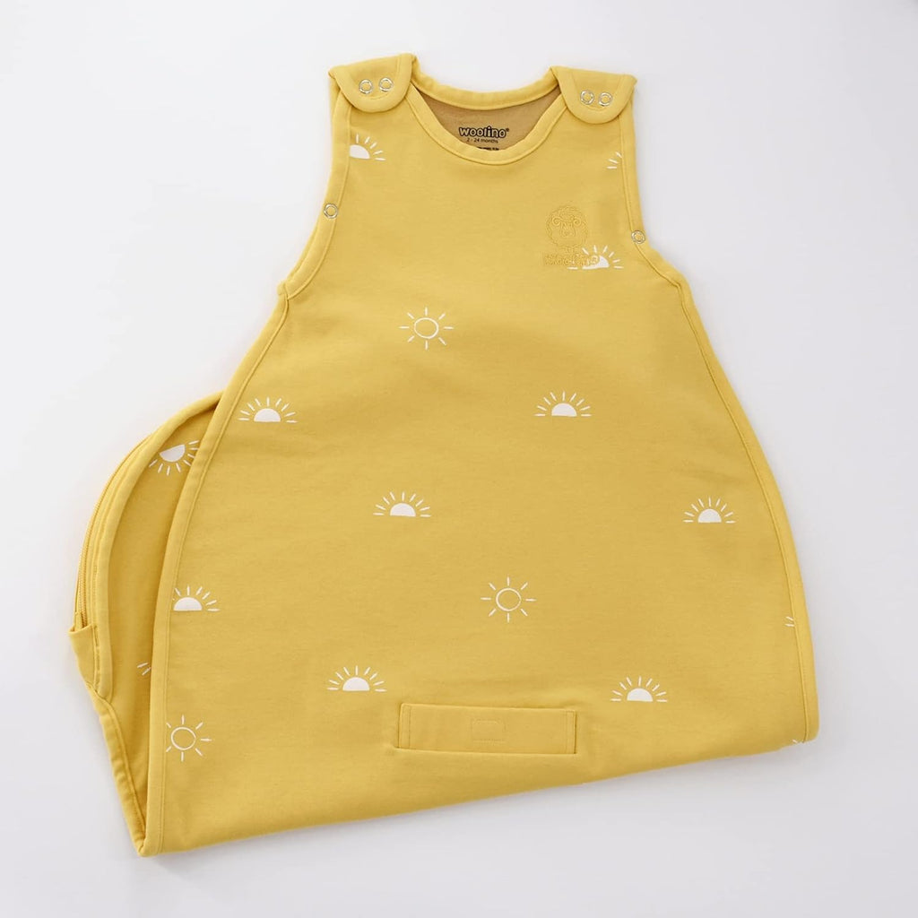 Woolino Merino Wool & Organic Cotton Baby Sleep Sack 2-24 Months – Ultimate 4-Season Baby Sleeping Bag, Universal Size Wearable Blanket, 2-Way Zipper & Adjustable Fit, Year-Round Use - Sun