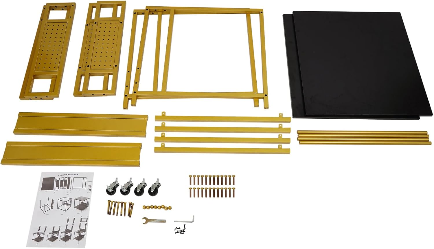 3D Printer Stand with Filament Storage, 3D Printer Filament Storage Rack, Rolling Printers Cart, Heavy Duty Mobile Printer Table with Wheels for Workshop Studio Office - Gold
