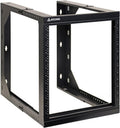 AEONS 12U Wall Mount Server Rack IT Open Frame Swing Gate 19 Inch Depth-Adjustable Rack with Swing Out Hinged Gate Black