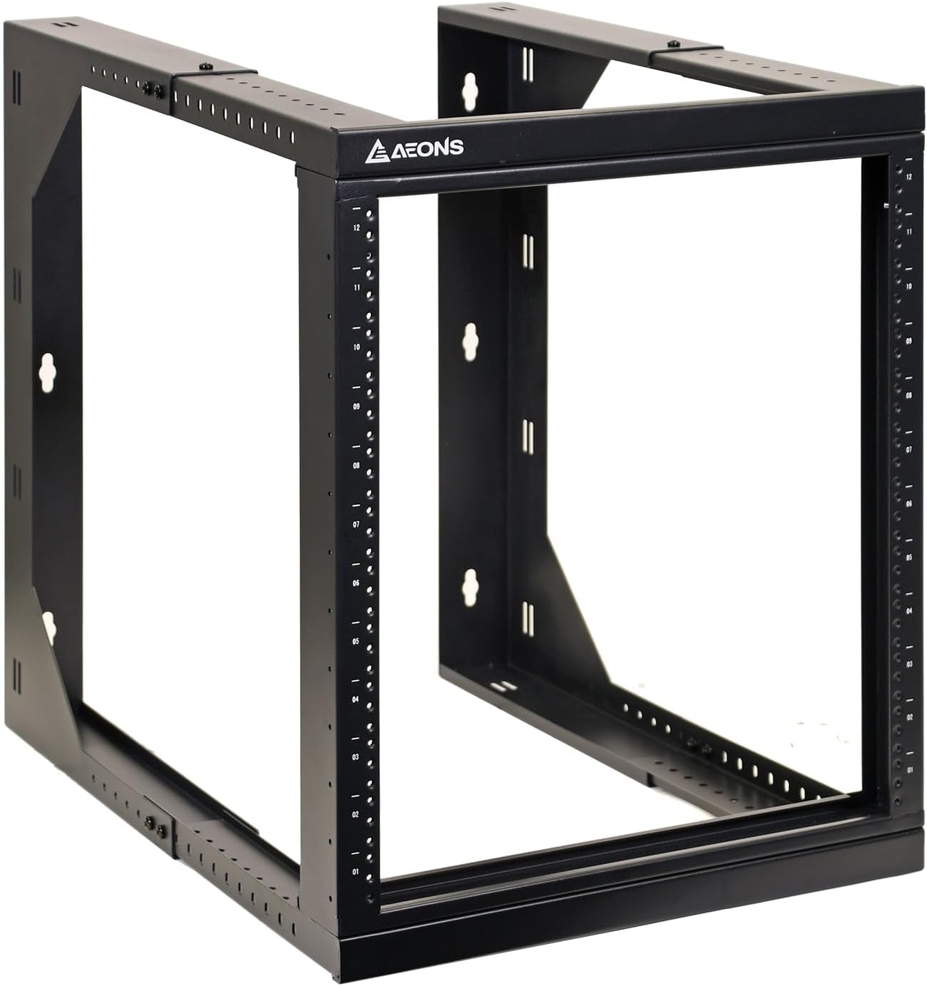 AEONS 12U Wall Mount Server Rack IT Open Frame Swing Gate 19 Inch Depth-Adjustable Rack with Swing Out Hinged Gate Black
