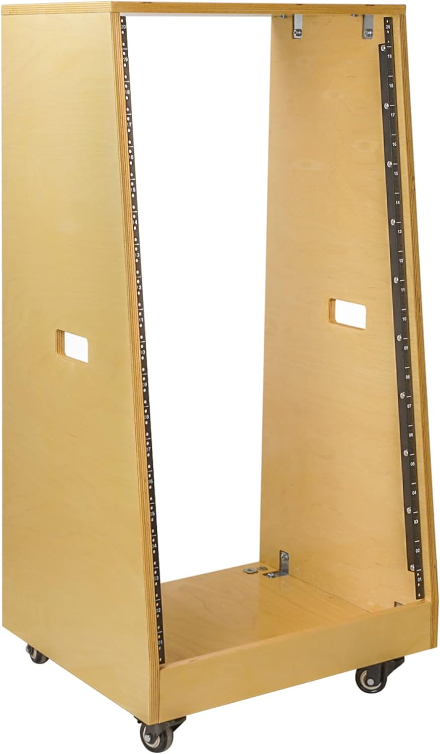 Sound Town DIY Solid Baltic Birch Plywood Slanted 20U Studio Rack, Golden Oak, with Rubber Feet, Casters (SDRK-20T)