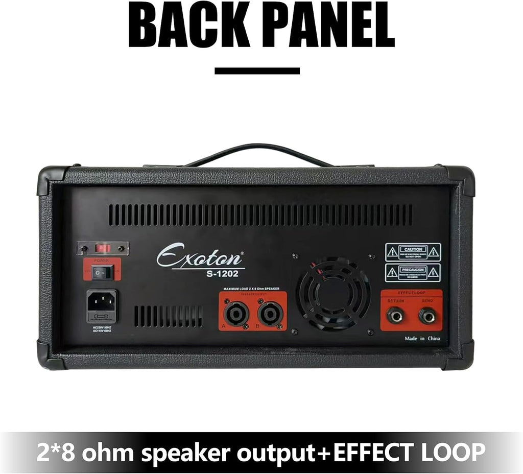 EXOTON S-1202 12inch 2000W Bluetooth PA System with Powered Mixer Set, Passive Speakers with 6 Channel Mixer/Stands/Mic/Effect Controller/ 48V Phantom Power,for Indoor&Outdoor