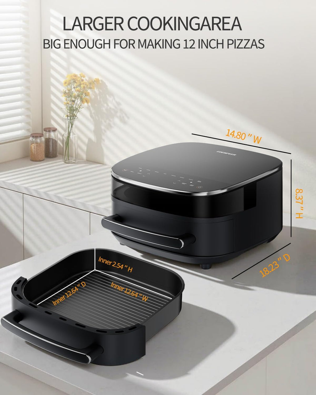 Large Air Fryer 6QT, 11-in-1 Fast Cooking Air Fryer with Top & Bottom Heating, No Flip Needed, Quiet 50dB, Family Size Digital Air Fryer for Healthy Meals, Fits a 12' Pizza or Steaks