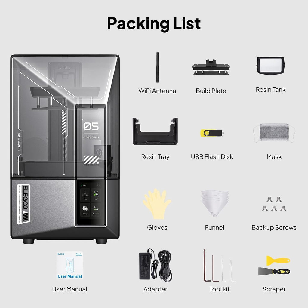 ELEGOO Mars 5 Ultra 3D Printer, MSLA UV Photocuring with 9K LCD, High Speed Printing Up to 150mm/h, Automatic Leveling, WiFi Cluster Printing, AI Camera, Printing Size of 6.04 x 3.06 x 6.49 inch