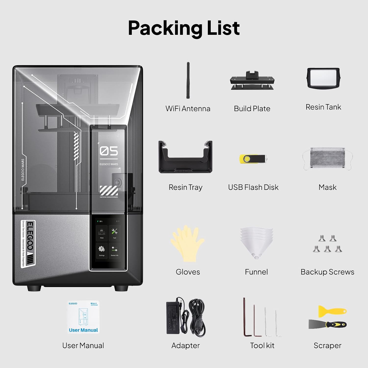 ELEGOO Mars 5 Ultra 9K MSLA Resin 3D Printer, Smart Mechanical Sensor, Fast Printing Up to 150mm/h, AI Camera, WiFi Cluster Printing, Automatic Leveling, Large Printing Size 6.04 * 3.06 * 6.49 inch