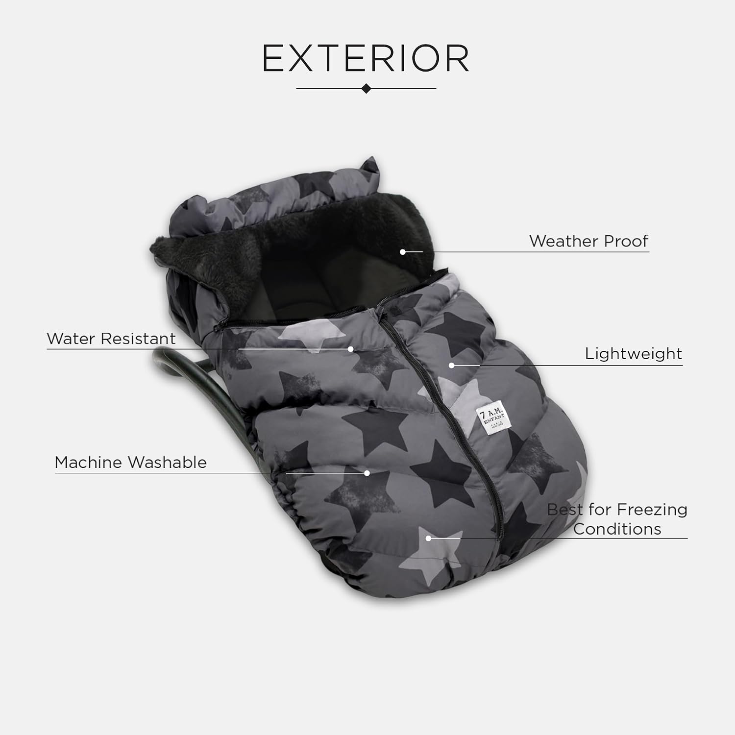 7AM Enfant Car Seat Covers - Cocoon Baby Cover for Boys & Girls, Rain & Snow Repellent, Breathable Windproof, Center Zipper, Universal Fit for Infant Car Seat (0-12M) (Stella)