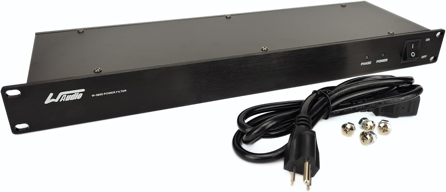 WAudio Rackmount 1U Line Conditioner - AC Noise Power Filter, Surge Protection with Phase Detect