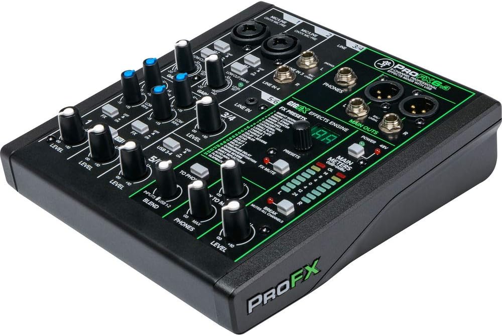 Mackie ProFX6v3 6-Channel Sound Reinforcement Mixer with Built-In FX, Gator Cases G-MIXERBAG-1212 Mixer Bag & Stereo Cable 10' Bundle