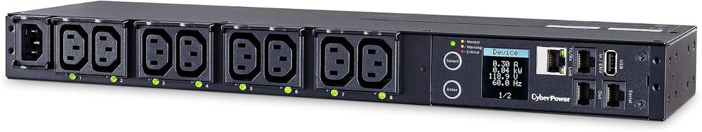 CyberPower PDU41004 Switched PDU, 100-240V/12A, (Derated to 12A UL /10A CE), 8 Outlets (C13), Input (C14) 10 ft. Cord, 1U Rackmount, 3 Year Warranty - Black