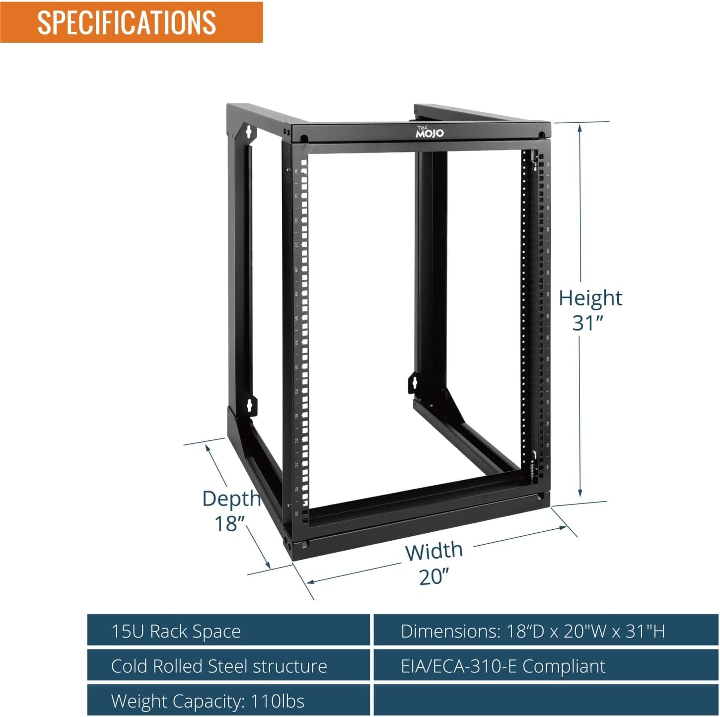 Tecmojo 15U Server Rack with Swing Gate, 15U Rack for 19inch Computer/AV/Data/IT/Media Equipment, Wall Mount Server Rack with 18inch Depth, Square&Tapped Holes