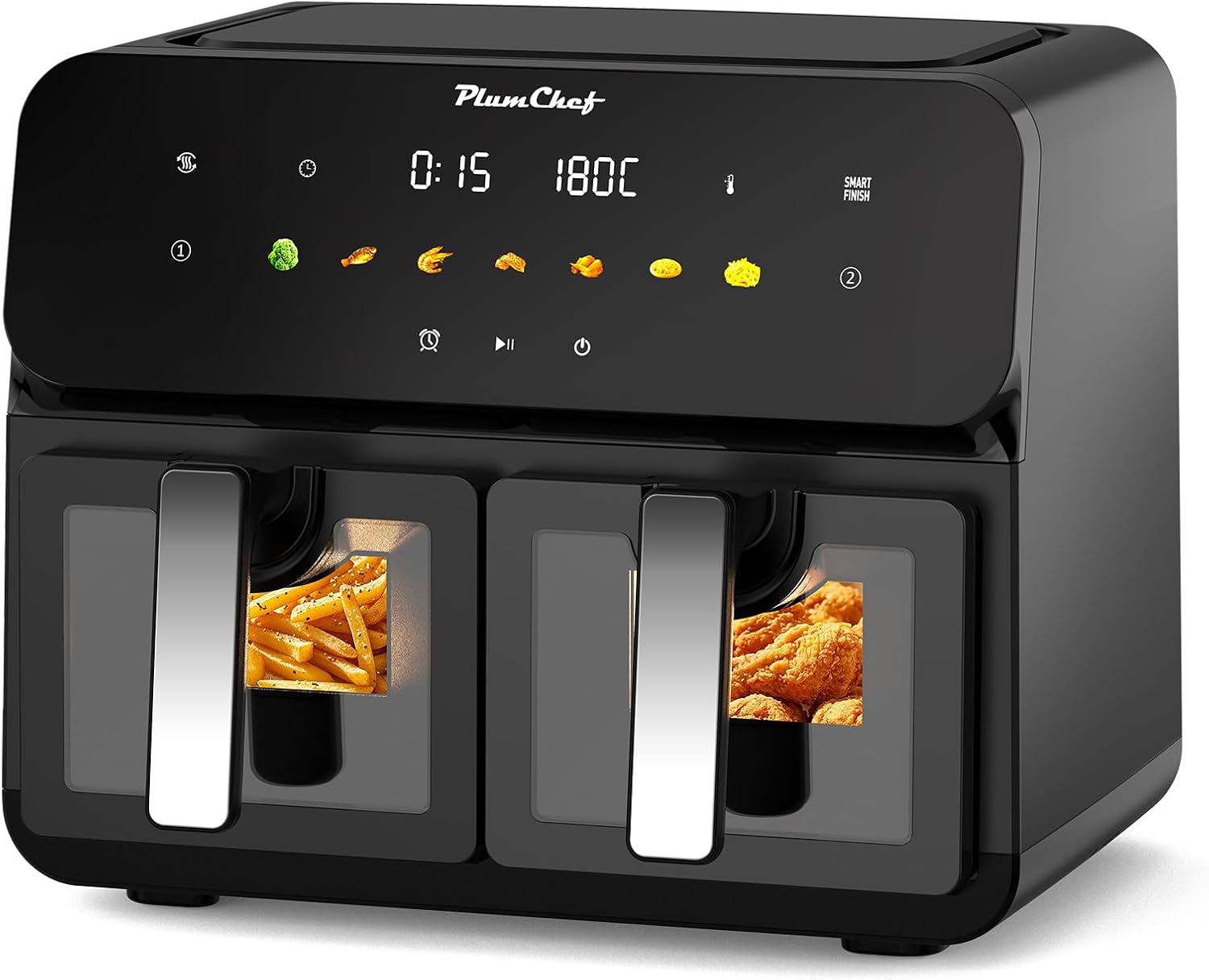 10QT Dual Air Fryer, Double Basket Air Fryer with 2×5QT Baskets, Digital Touchscreen Control, Easy-View Window, SyncCook Function, Cook 2 Dishes at Once for Family of 4-6, 1700W,Black