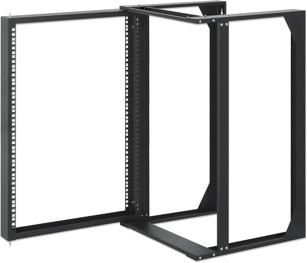 Intellinet 15U 19' 2 Post Open Frame Server Wall Mount Rack - 180 Degree Gate Swing, Flatpacked, Antistatic Powder Coated Steel – for IT Network Equipment & AV Devices – 3 Yr Mfg Warranty – 716208