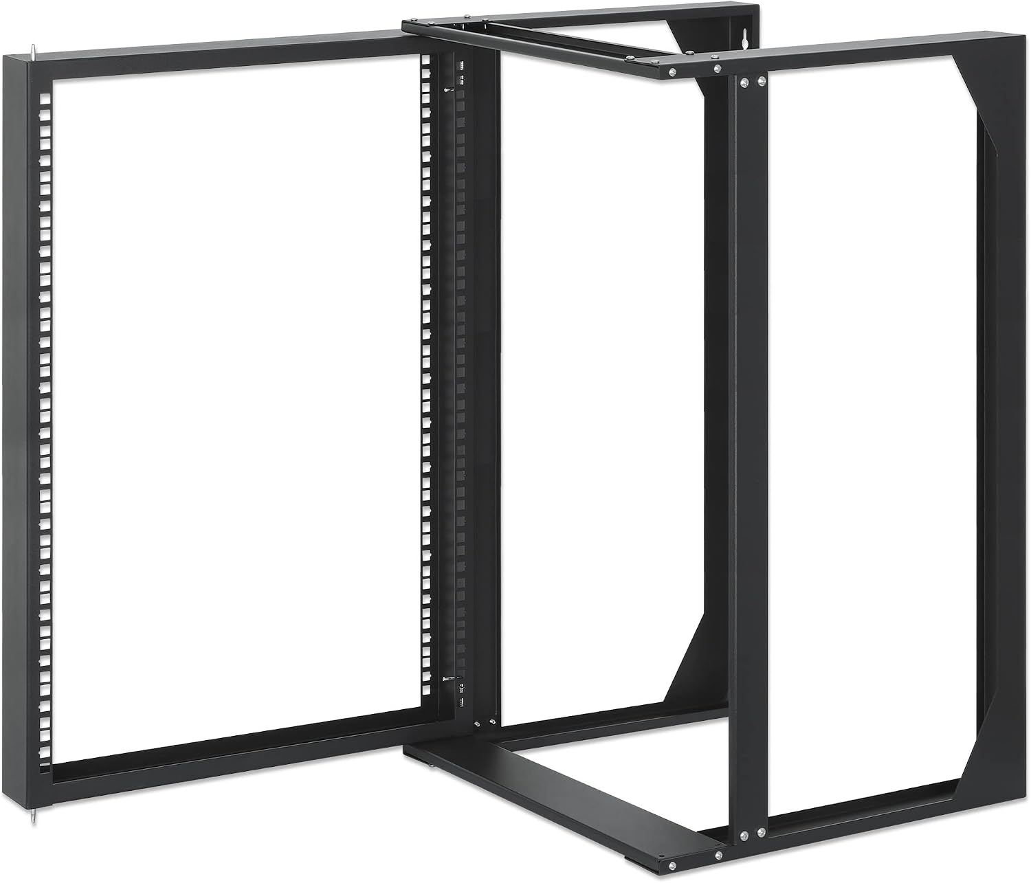 Intellinet 15U 19' 2 Post Open Frame Server Wall Mount Rack - 180 Degree Gate Swing, Flatpacked, Antistatic Powder Coated Steel – for IT Network Equipment & AV Devices – 3 Yr Mfg Warranty – 716208