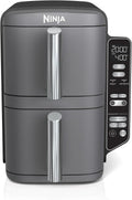 Ninja SL400 DoubleStack XL 2-Basket Air Fryer, 10 QT, Cooks 4 Foods at Once, Compact Design, 4-in-1, Smart Finish & Match Cook, Air Fry, Broil, Bake, Easy Meals, Easy Clean, Grey (Renewed)