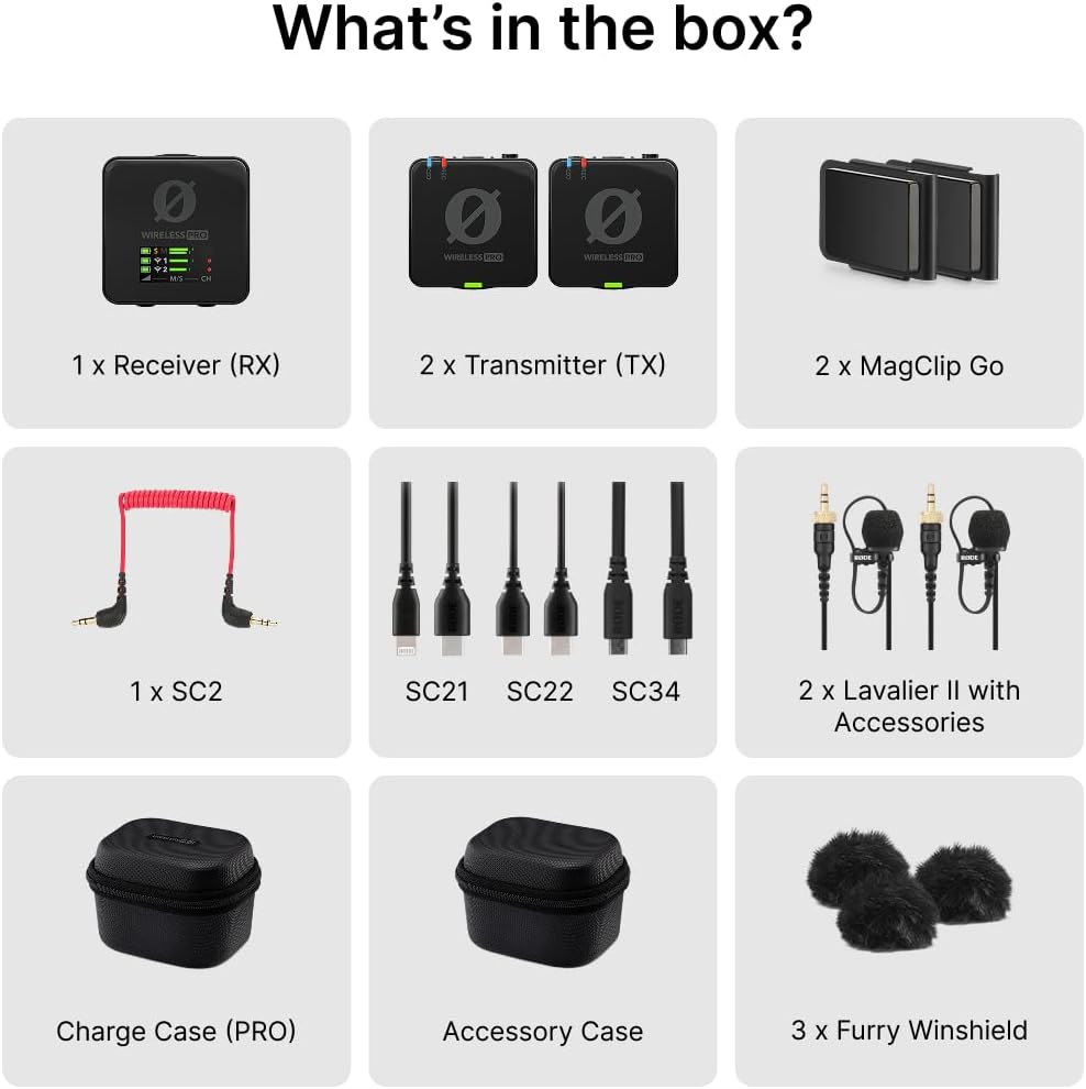 RØDE Wireless PRO Compact Wireless Microphone System with Timecode, 32-bit Float On-board Recording, 2 Lavalier Microphones and Smart Charge Case for Filmmaking and Content Creation