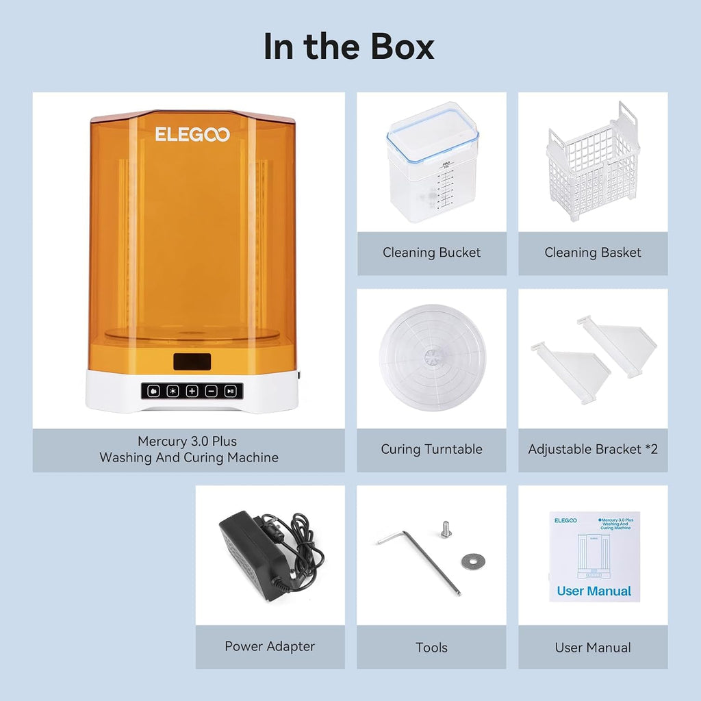 ELEGOO Upgraded Wash and Cure Station-Mercury Plus 3.0, 2 in 1 Clean and Cure Station, 7.5L Large Capacity Cleaning, 360ｰ All-Around Curing, Compatible with All Resin 3D Printing Models