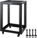 RIVECO 15U Server Rack Floor Standing Open Frame with Wheels- 19-inch 4 Post Quick Assembly AV Rack Network Heavy Duty Durable Black