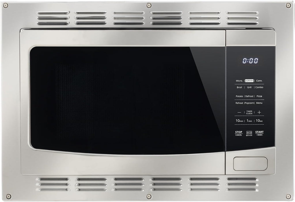 RecPro RV Kitchen Air Fryer & Convection Microwave with Trim Kit | 1.0 Cu. Ft. | 120V | 6 Cooking Modes (Stainless Steel)